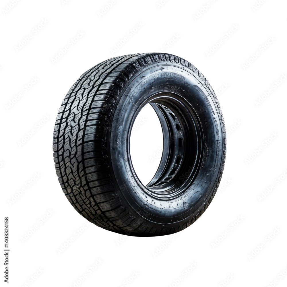 Obraz premium New Black Car Tire Isolated on Transparent Background