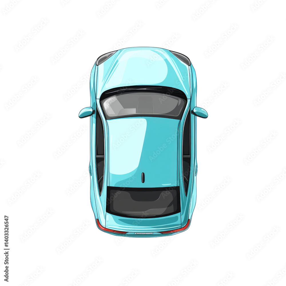Fototapeta premium Top View of a Light Blue Modern Car Illustration