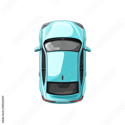 Top View of a Light Blue Modern Car Illustration