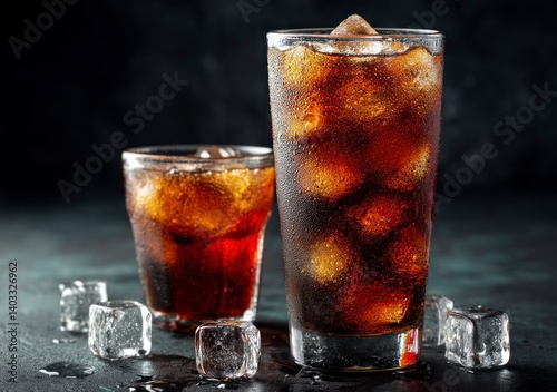 Wallpaper Mural Refreshing Cola Drinks with Ice Cubes on Dark Background Still Life Torontodigital.ca