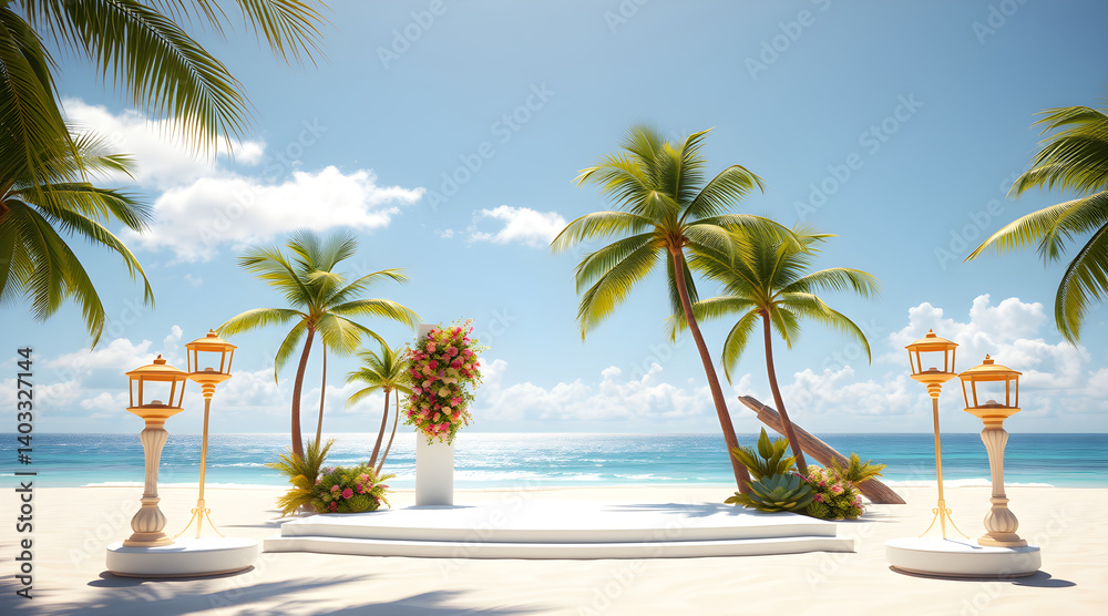 Fototapeta premium 3D renders summer background with and minimalist stage