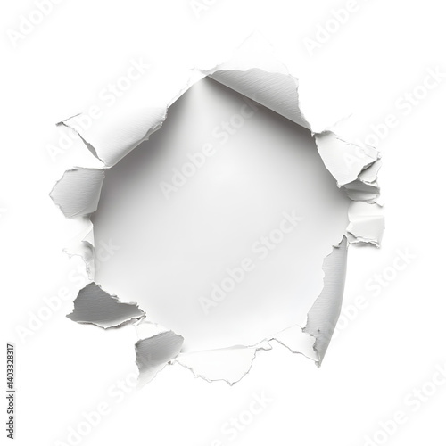 Abstract torn paper with a white hole on transparent background
