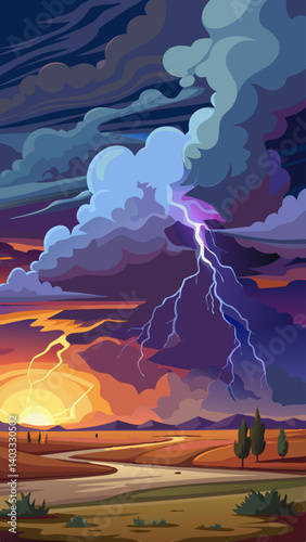A painting of a stormy sky with a lightning bolt. The sky is dark and ominous, and the lightning bolt is bright and powerful. The mood of the painting is tense and dramatic