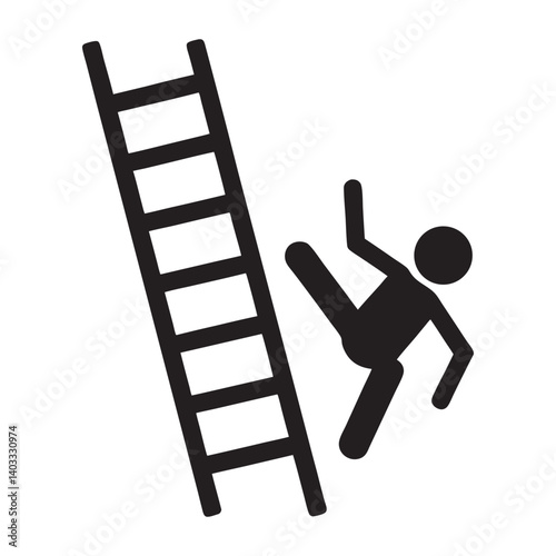 Person Falling Off Ladder Hazard Symbol, Pictograms of caution against falling, people falling from ladders, safety signs, dangers, and warnings, Vector Illustration