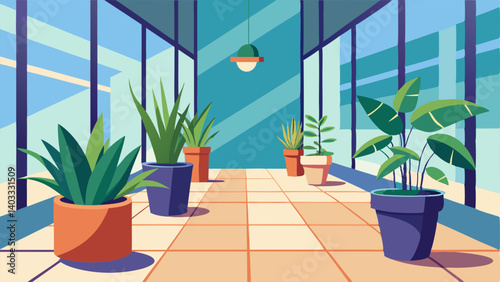 A series of potted plants p strategically throughout the lobby adding a touch of nature.