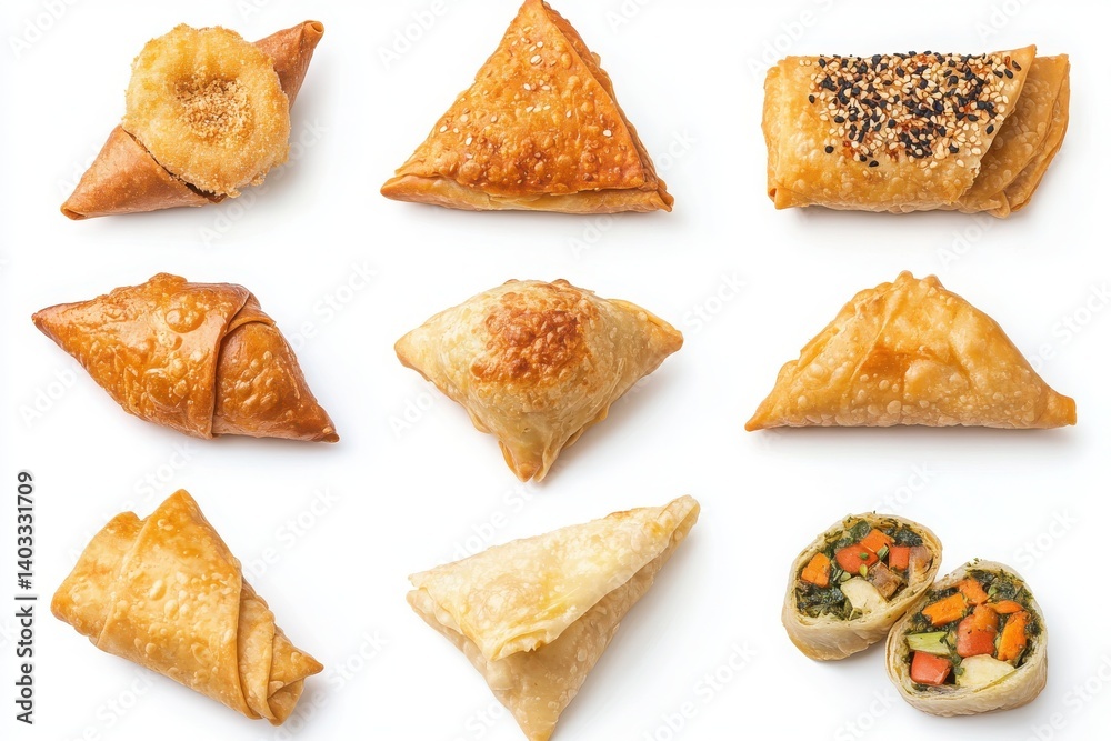 Isolated Lebanese manakish flatbread assortment on a clean white background. Isolated Lebanese manakish flatbread assortment on a clean white background.