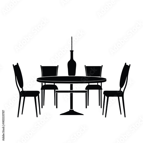 Simple Silhouette of a Dining Table and Chairs with Pendant Lights