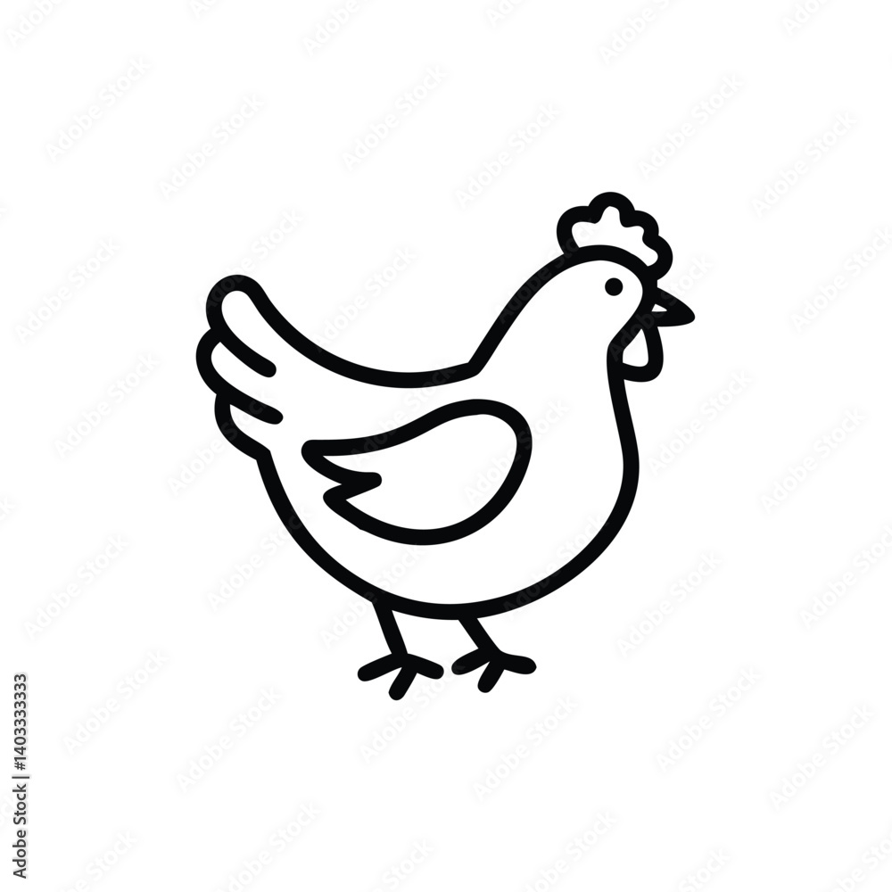 Simple Chicken Outline Farm Animal Vector Illustration Line Art Style Simple Chicken Outline Farm Animal Vector Illustration Line Art Style