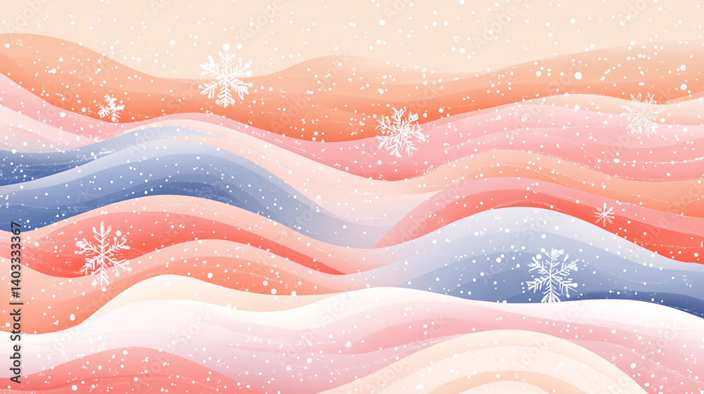 Fototapeta premium Soft winter landscape with flowing hues and snowflakes.