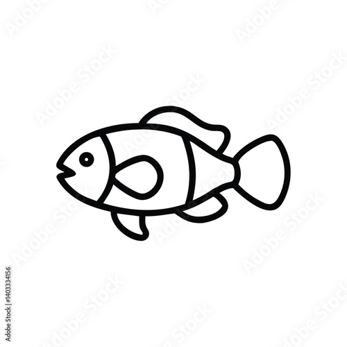 Simple Black And White Fish Line Art Illustration Aquatic Animal