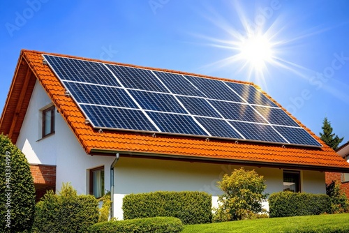 Residential Solar Panel Installation on a House Roof photo