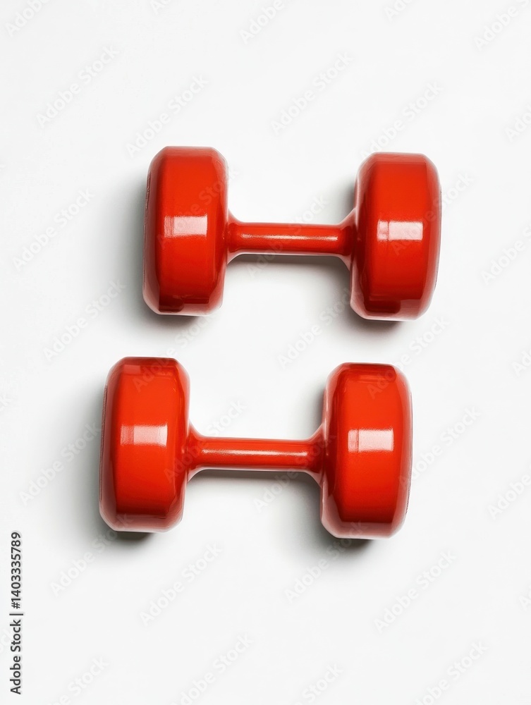 Red Dumbbells on White Background for Fitness Training and Exercise Red Dumbbells on White Background for Fitness Training and Exercise