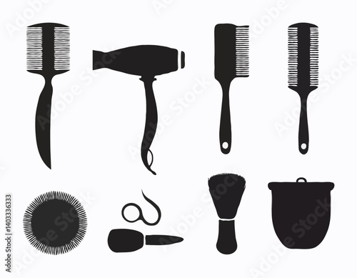 Sèche-cheveux noir. Outils modernes de sèche-cheveux et de coiffure vectorielle et d’illustration