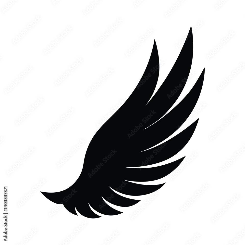 Fototapeta premium Bold black wing graphic silhouette, perfect for logos or design elements.