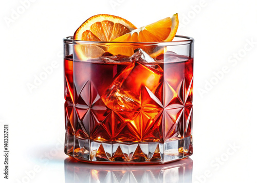 Classic Negroni Cocktail with Orange Slice Isolated Cut-Out View