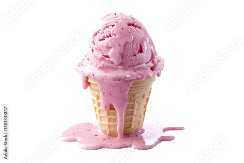 Pink ice cream melting isolated on transparent background
