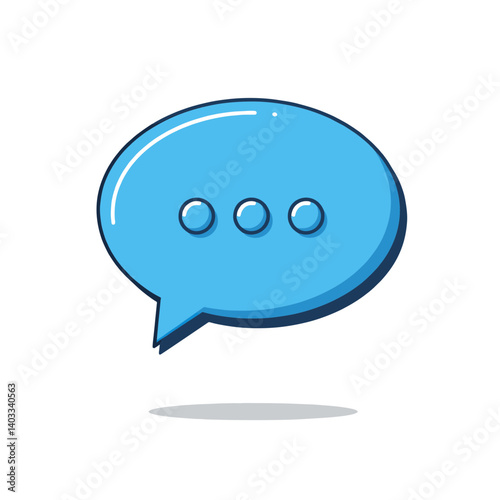 A vibrant blue speech bubble with three dots, isolated on white background; concept for communication, social media, messaging app interface design