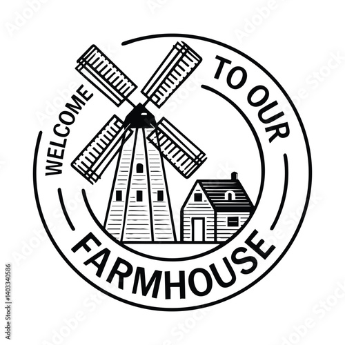 Welcome to Our Farmhouse Typography Illustration Black and White Design
