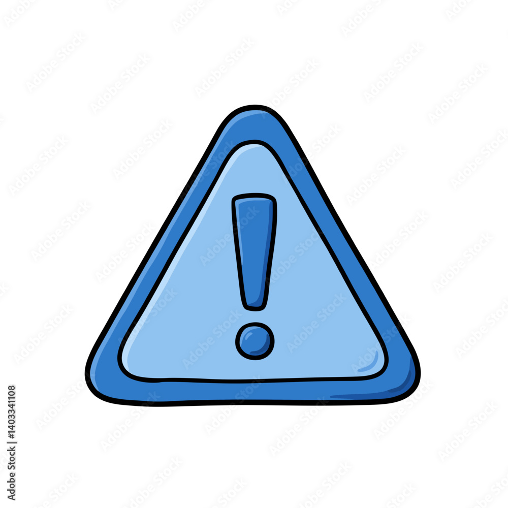 A hand-drawn blue triangular warning sign with an exclamation mark inside, concept for alert, caution, danger, error, and notification design A hand-drawn blue triangular warning sign with an exclamation mark inside, concept for alert, caution, danger, error, and notification design