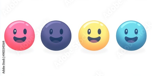 Four Pixel Art Smiley Faces in Pink, Purple, Yellow, and Blue