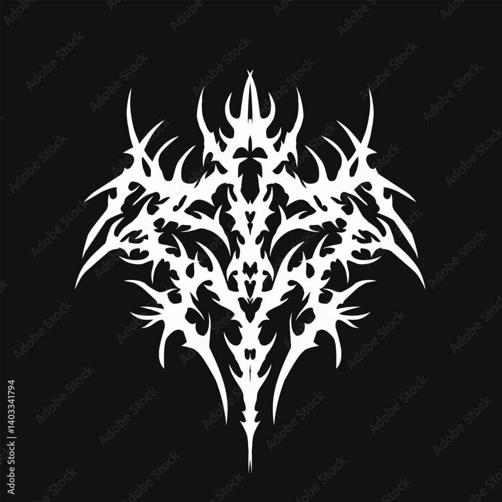 Neo tribal sharp symmetrical design. y2k gothic style tattoo cyber sigilism ornament. clean vector isolated Neo tribal sharp symmetrical design. y2k gothic style tattoo cyber sigilism ornament. clean vector isolated