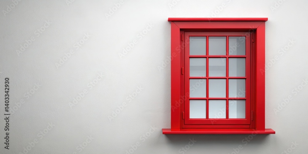 Obraz premium Low Light Red Window Photography, White Background, Copy Space, Minimalist Image, Red Windowsill, Dark Room, Night Photography, Interior Design, Architectural Photography
