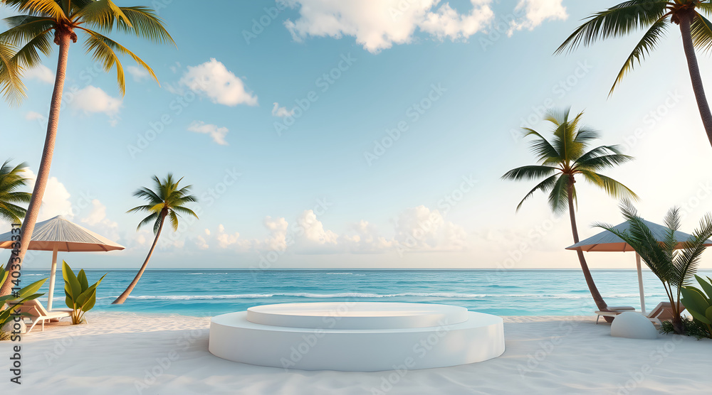 Naklejka premium 3D renders summer background with and minimalist stage
