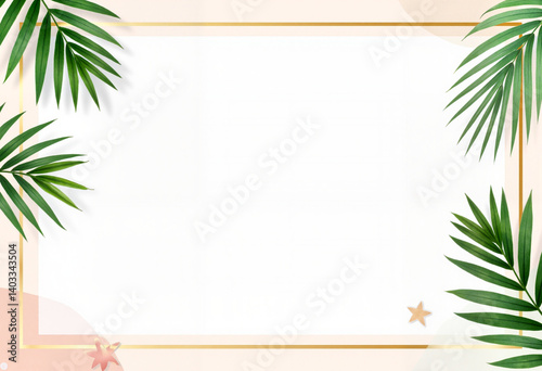 Tropical wedding border with palm leaves, elegant minimalism