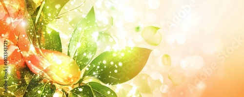 A vibrant floral design with glowing leaves and petals.