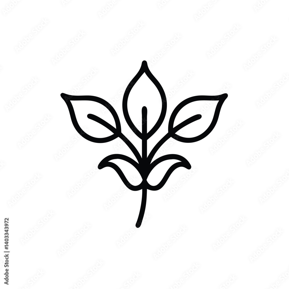 Minimalist Black Line Art Illustration Of Three Leaf Plant Icon Minimalist Black Line Art Illustration Of Three Leaf Plant Icon