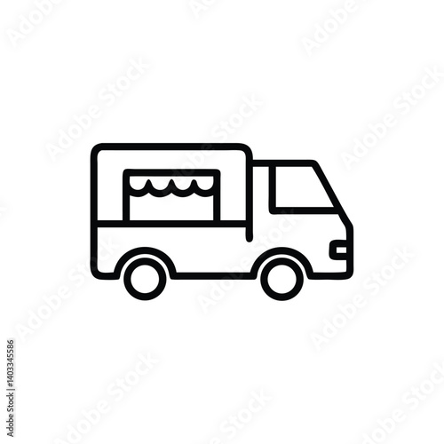 Minimalist Outline Drawing Of A Classic Food Truck Isolated On White