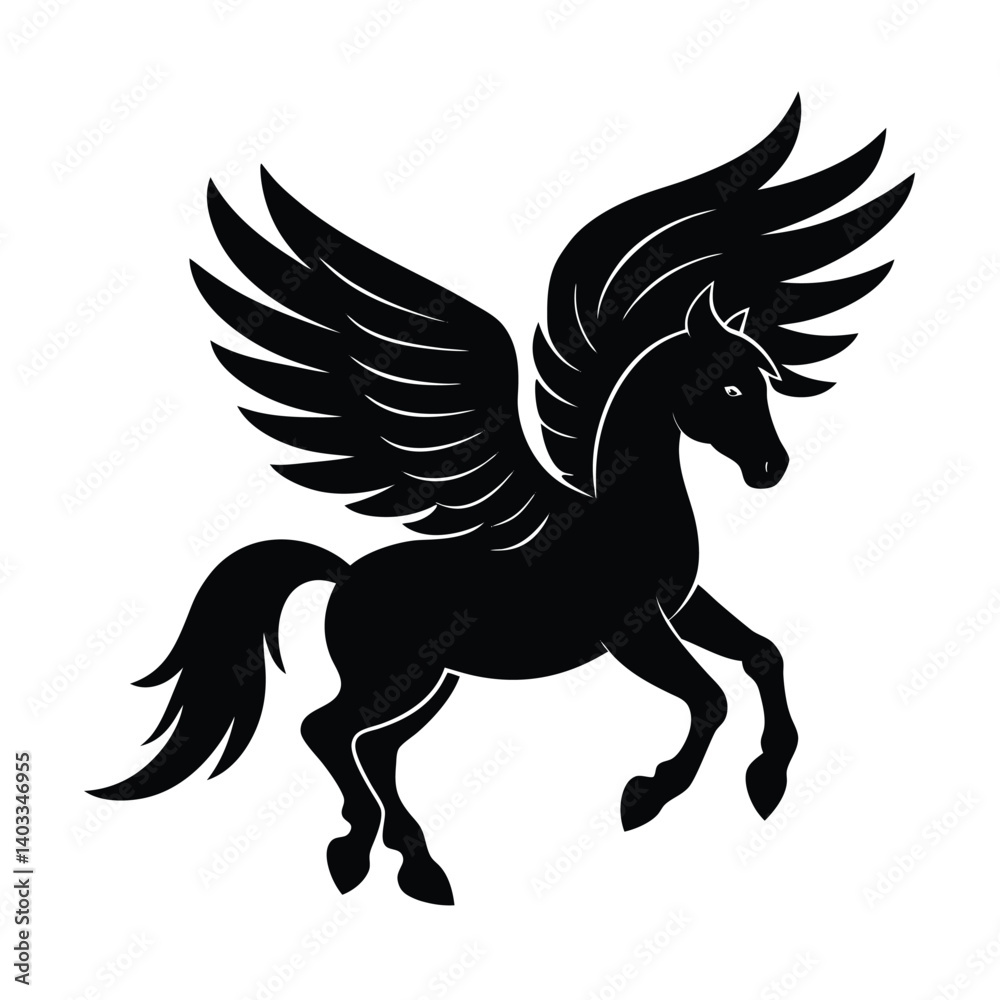 Fototapeta premium pegasus head wing mane vector art silhouette