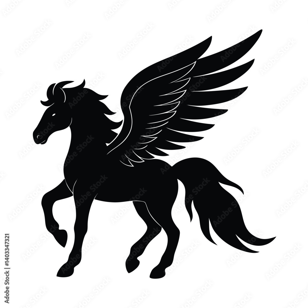 Fototapeta premium pegasus head wing mane vector art silhouette