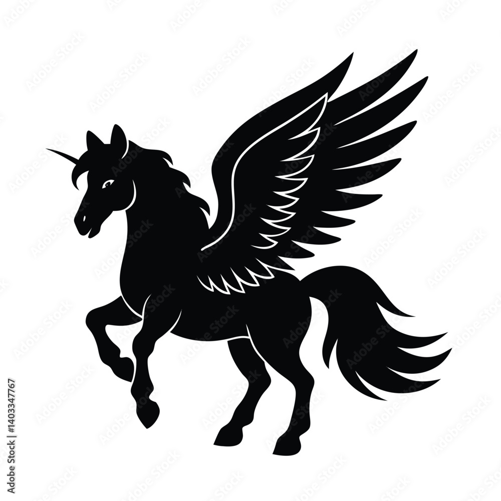 Fototapeta premium pegasus head wing mane vector art silhouette