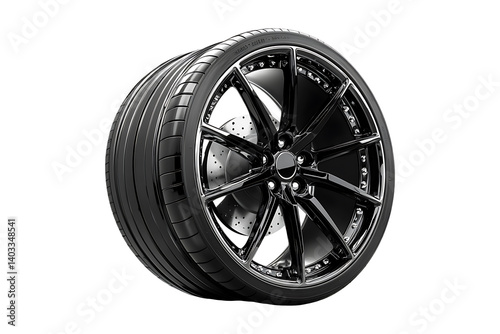 Sleek Black And Silver Alloy Wheels For A Modern Car isolated on transparent background
