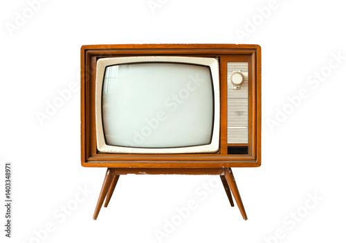 Vintage wooden television isolated on transparent background