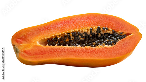 solated Sliced Papaya with Seeds on White Background