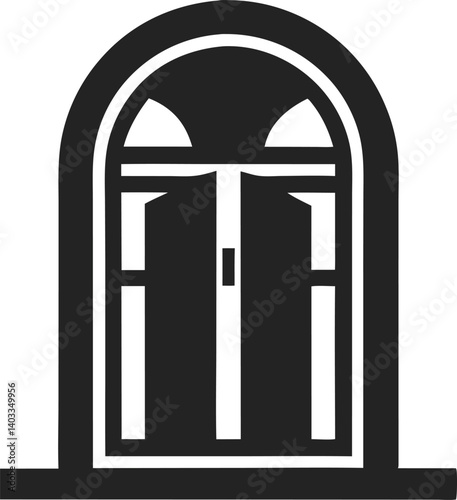 Ancient gateway door vector in black silhouette style  