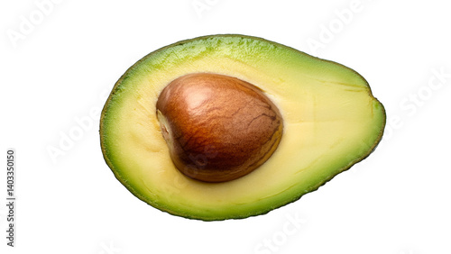 Top View of Sliced Avocado with Pit on White Background