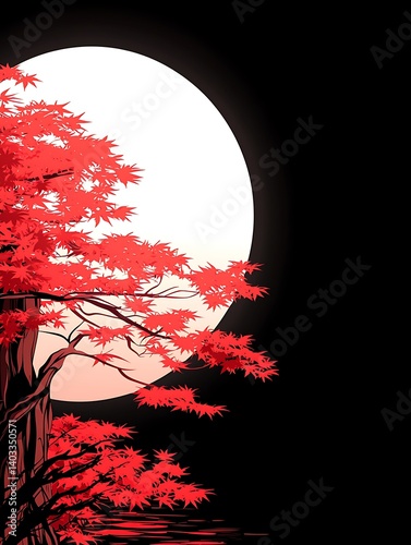 Red Maple Moon Night Scene photo