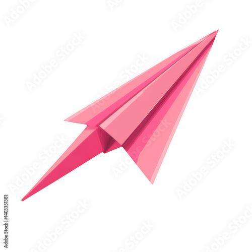 Minimal cartoon pink paper plane 3D render