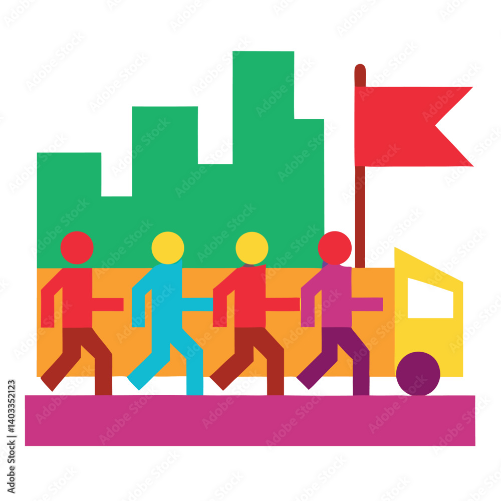 Obraz premium Street-parade-illustration-whit-solid-colour-outline. 