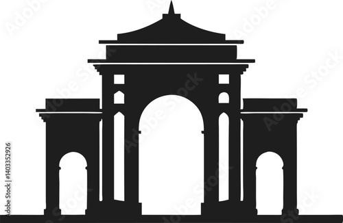 Ornamental gate vector with black silhouette design  