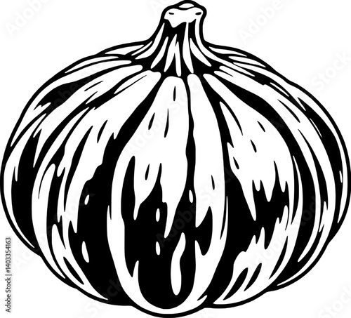 A Detailed Black And White Illustration Of A Single Fig