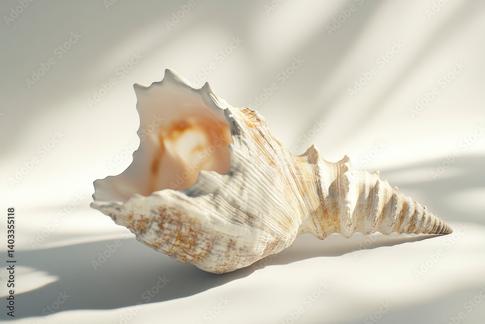 Seashell on White Surface with Shadow Adds Coastal Decor Charm Seashell on White Surface with Shadow Adds Coastal Decor Charm