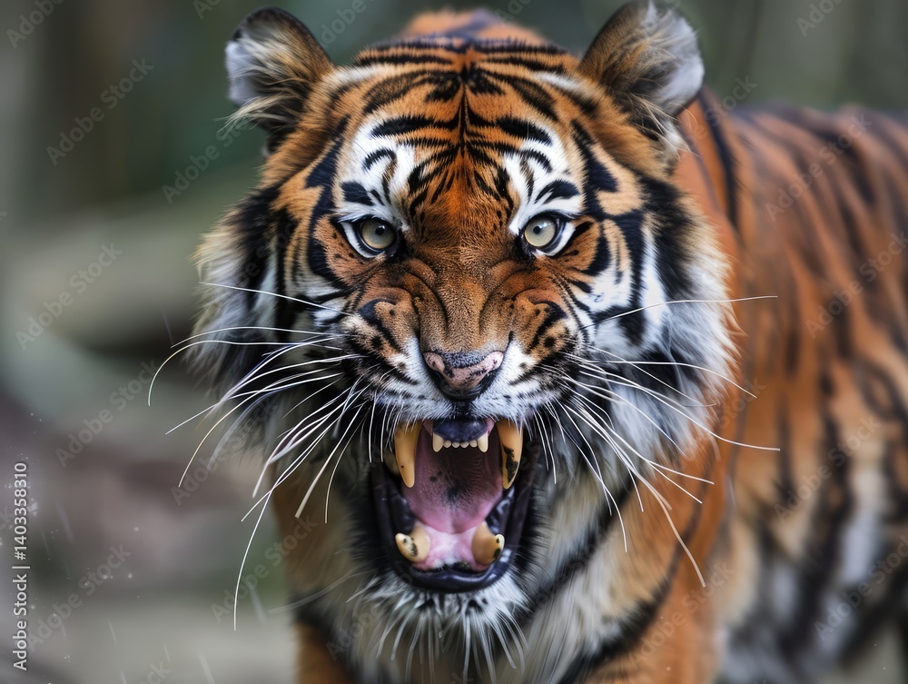 Fototapeta premium Fierce Tiger Roaring in the Wild.