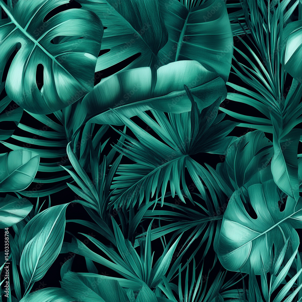 custom made wallpaper toronto digitalLush Monstera and Palm Leaves Dark Background Seamless Pattern