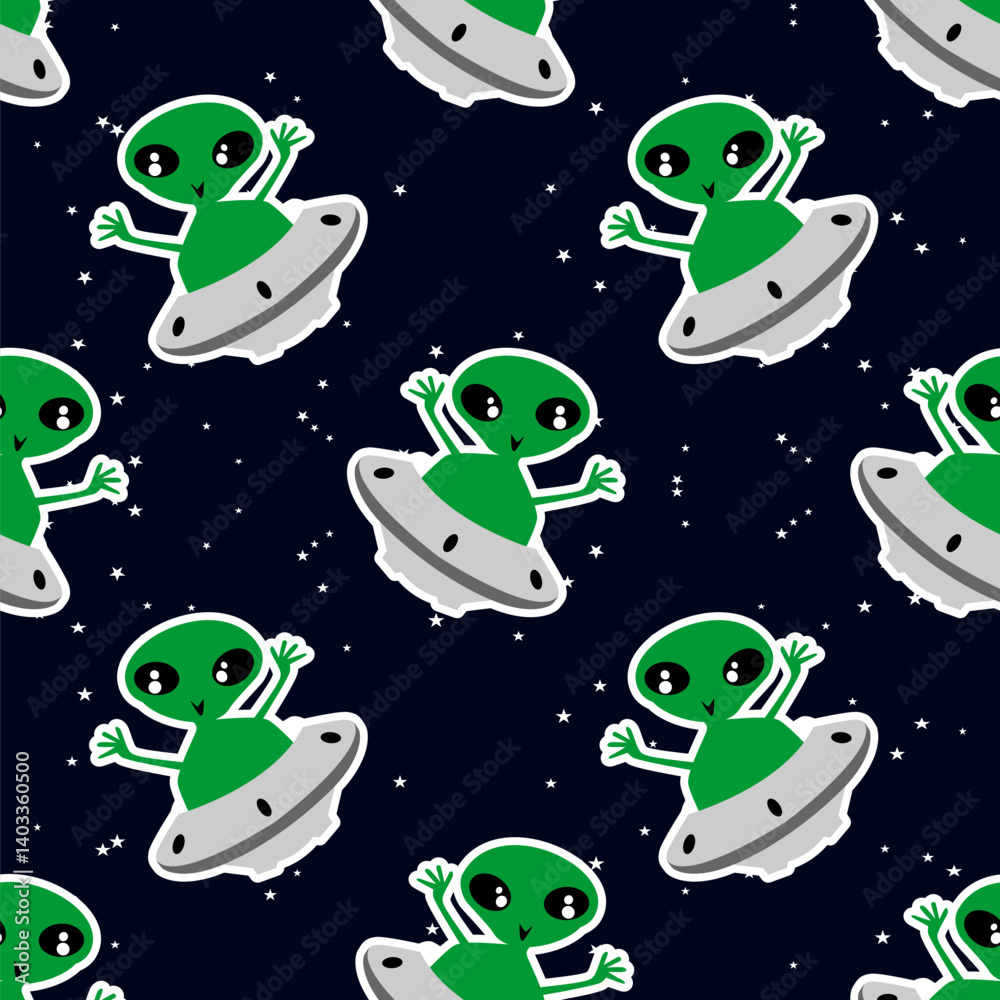Fototapeta premium alien and ufo seamless pattern vector background