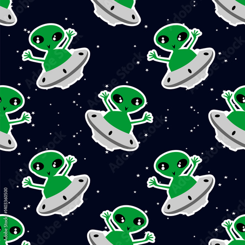 alien and ufo seamless pattern vector background