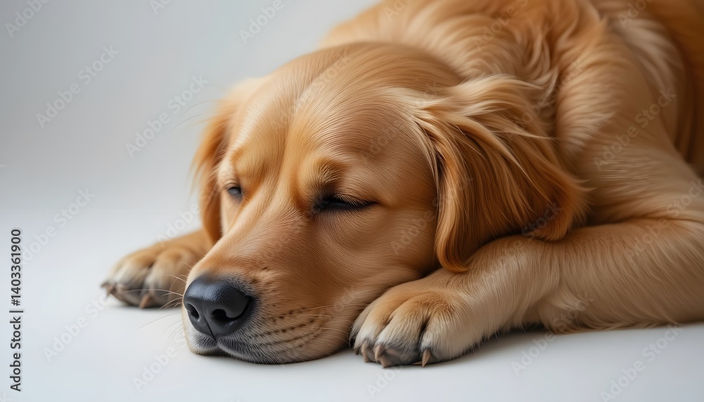 golden retriever puppy, Sleeping Golden Retriever Puppy on White Surface – Adorable Pet Portrait golden retriever puppy, Sleeping Golden Retriever Puppy on White Surface – Adorable Pet Portrait